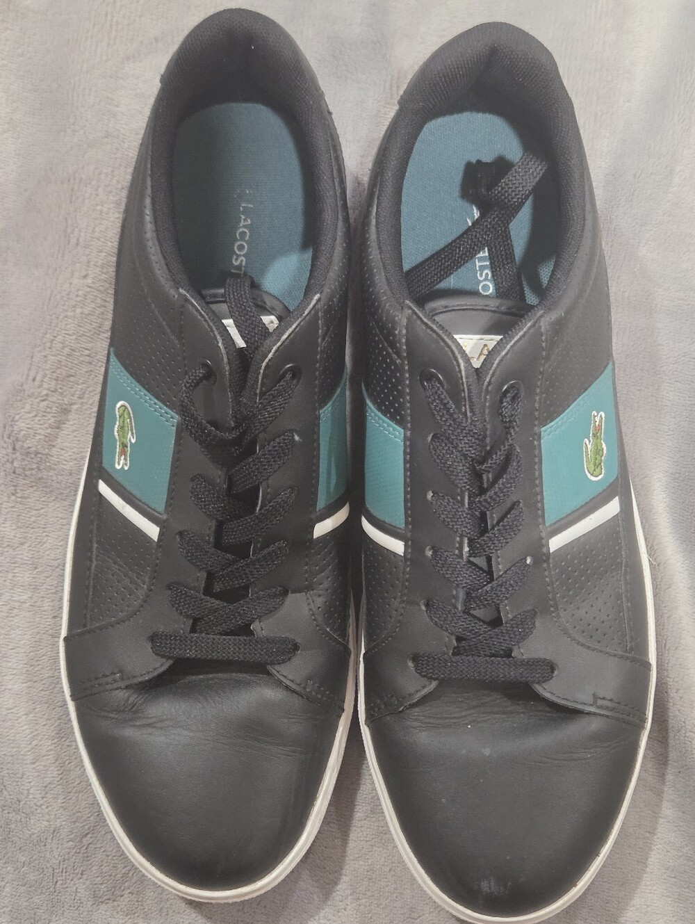 Lacoste Black & Teal Low-Top Leather Sneakers